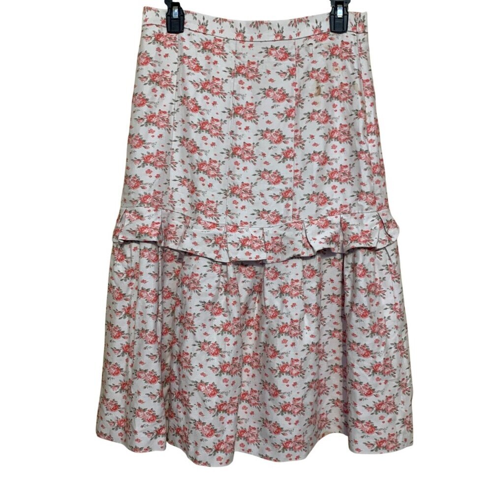 Vintage Floral Tiered Maxi Skirt Ruffles Pink/White‎ M Feminine Cottagecore Y2K